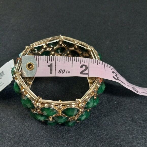 NWT Erica Lyons Green and Gold Tone Metal Stretch Bracelet Cottagecore Kitsch - Picture 4 of 5